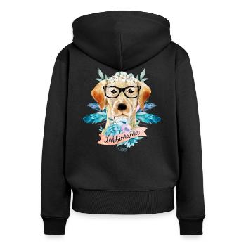 Labrador-Mama Blumen - Frauen Premium Bio Zip Hoodie - Schwarz - Hinten - Julia (174cm)