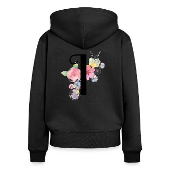 Monogram Letter I with Pastel Flowers - Women's Premium Organic Zip Hoodie - black - Back - Julia (174cm)