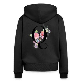 Monogramm Buchstabe Q mit Pastellblüten - Frauen Premium Bio Zip Hoodie - Schwarz - Hinten - Julia (174cm)