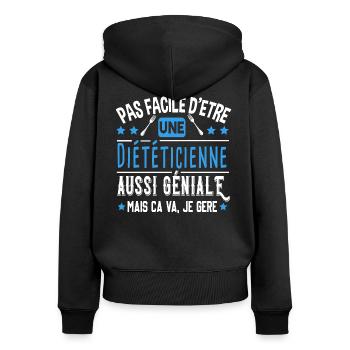 Diététicienne Cadeau Métier Diététique Nutrition - Sweat à capuche zippé Premium bio Femme - noir - Dos - Julia (174cm)