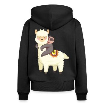 Alpagas lama paresseux anniversaire Noël ami - Sweat à capuche zippé Premium bio Femme - noir - Dos - Julia (174cm)