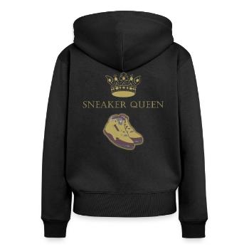 Sneaker Queen, Turnschuhe, Geschenk - Frauen Premium Bio Zip Hoodie - Schwarz - Hinten - Julia (174cm)