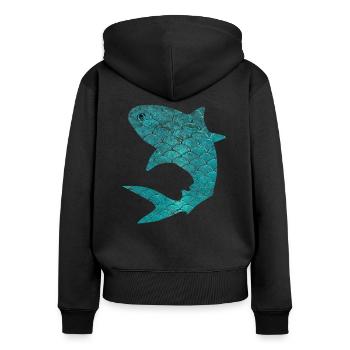 Shark // scales, fish, shark, ocean, sea, gills - Women's Premium Organic Zip Hoodie - black - Back - Julia (174cm)
