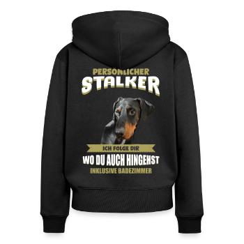 Dobermann Tshirt - Dobermann Hund Shirt - Frauen Premium Bio Zip Hoodie - Schwarz - Hinten - Julia (174cm)