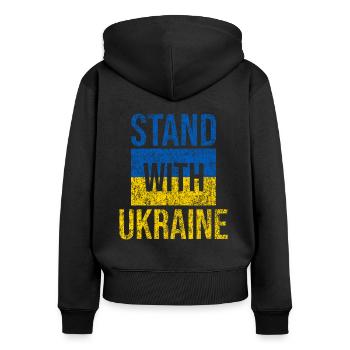 Stand with ukraine grunge - Frauen Premium Bio Zip Hoodie - Schwarz - Hinten - Julia (174cm)
