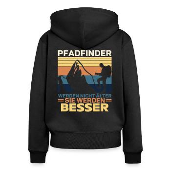 Lustiger Pfadfinder Spruch Damen und Herren - Frauen Premium Bio Zip Hoodie - Schwarz - Hinten - Julia (174cm)