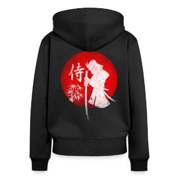 Samurai vor Roter Sonne mit Bambus - Frauen Premium Bio Zip Hoodie - Schwarz - Hinten - Julia (174cm)