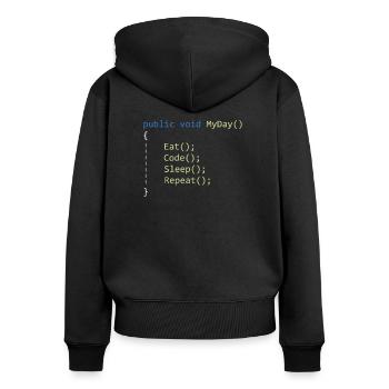 C # Eat Code Sleep Repeat - Programmeur - Sweat à capuche zippé Premium bio Femme - noir - Dos - Julia (174cm)