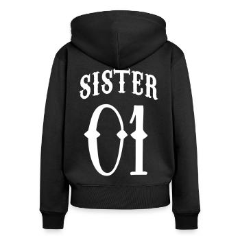 Sister 01 PArtnerlook - Women's Premium Organic Zip Hoodie - black - Back - Julia (174cm)