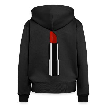 Lippenstift Schminke Geschenk - Frauen Premium Bio Zip Hoodie - Schwarz - Hinten - Julia (174cm)