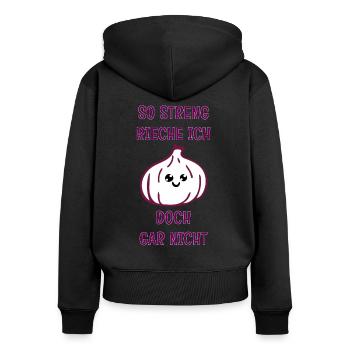 Knoblauch - Frauen Premium Bio Zip Hoodie - Schwarz - Hinten - Julia (174cm)