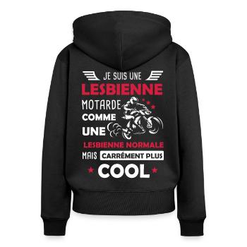 Lesbienne moto - Sweat à capuche zippé Premium bio Femme - noir - Dos - Julia (174cm)