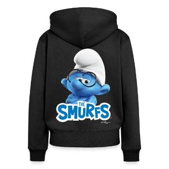 Die Schlümpfe Schlaubi Schlumpf - Frauen Premium Bio Zip Hoodie - Schwarz - Hinten - Julia (174cm)