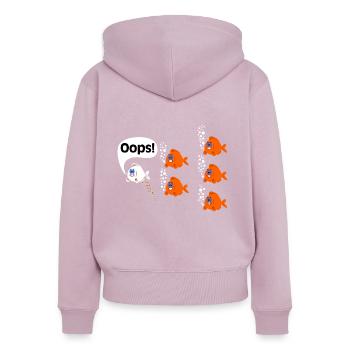 Fart Pupsen Oops poisson flatulence Fart flatulence - Sweat à capuche zippé Premium bio Femme - rose poudré - Dos - Julia (174cm)
