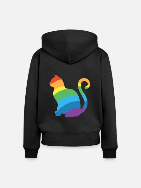 rainbow cat - Frauen Premium Bio Zip Hoodie - Schwarz