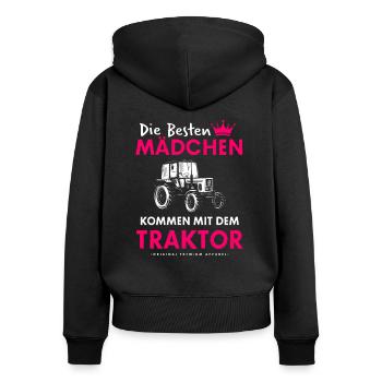 DIE BESTEN MÄDCHEN KOMMEN MIT DEM TRAKTOR GESCHENK - Frauen Premium Bio Zip Hoodie - Schwarz - Hinten - Julia (174cm)