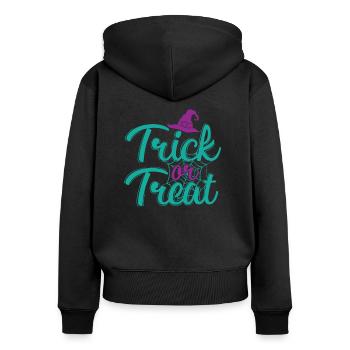 Halloween witch hat "Trick or Treat" - Women's Premium Organic Zip Hoodie - black - Back - Julia (174cm)