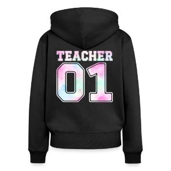 Teacher 01 - Frauen Premium Bio Zip Hoodie - Schwarz - Hinten - Julia (174cm)