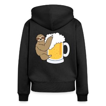 Paresseux avec de la bière - Sweat à capuche zippé Premium bio Femme - noir - Dos - Julia (174cm)