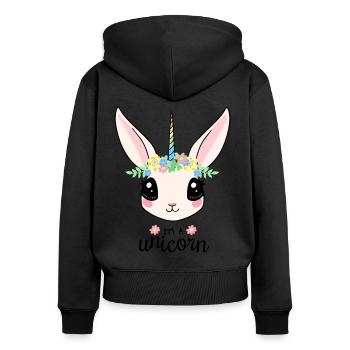Unicorn Einhorn Pferd Süss Hase - Frauen Premium Bio Zip Hoodie - Schwarz - Hinten - Julia (174cm)
