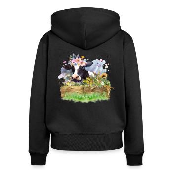 Kuh-Aquarell - Frauen Premium Bio Zip Hoodie - Schwarz - Hinten - Julia (174cm)
