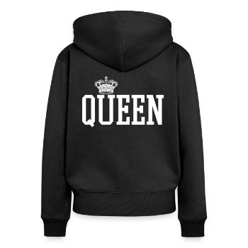 King - Queen Geschenk Geschenkidee - Frauen Premium Bio Zip Hoodie - Schwarz - Hinten - Julia (174cm)