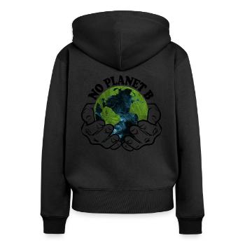 NO PLANET B - Frauen Premium Bio Zip Hoodie - Schwarz - Hinten - Julia (174cm)