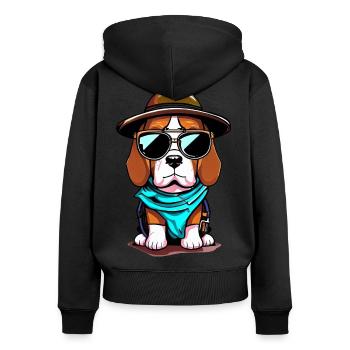 Beagle der Entdecker - Frauen Premium Bio Zip Hoodie - Schwarz - Hinten - Julia (174cm)
