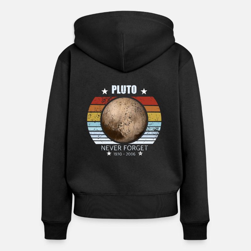 Never Forget Pluton . Retro Style Funny Space &Sci - Sweat à capuche zippé Premium bio Femme - noir
