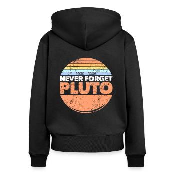 never forget pluto - Frauen Premium Bio Zip Hoodie - Schwarz - Hinten - Julia (174cm)