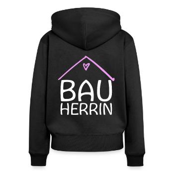 Bauherrin - Frauen Premium Bio Zip Hoodie - Schwarz - Hinten - Julia (174cm)