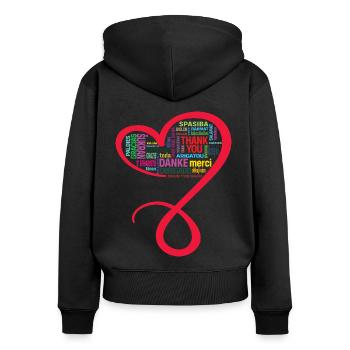 MERCI, MERCI, GRAZIE, personnalisable - Sweat à capuche zippé Premium bio Femme - noir - Dos - Julia (174cm)