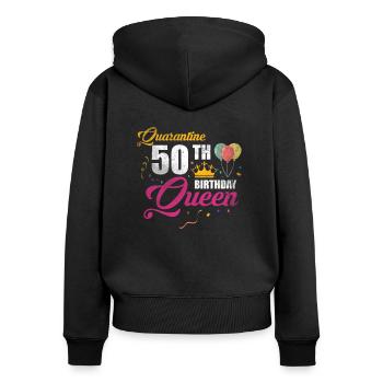 T-shirt Quarantine 50e anniversaire Queen 1971 - Sweat à capuche zippé Premium bio Femme - noir - Dos - Julia (174cm)