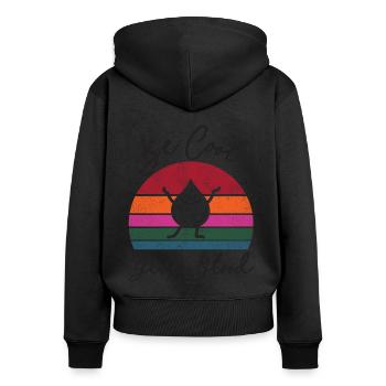 Be cool, give Blood! With Retro Sunset - Frauen Premium Bio Zip Hoodie - Schwarz - Hinten - Julia (174cm)