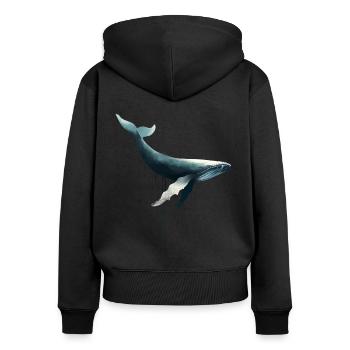 Buckelwal - Frauen Premium Bio Zip Hoodie - Schwarz - Hinten - Julia (174cm)