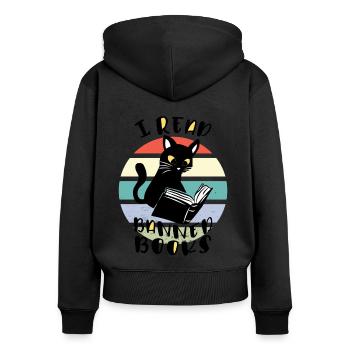 J’ai lu des livres interdits Cat - Sweat à capuche zippé Premium bio Femme - noir - Dos - Julia (174cm)