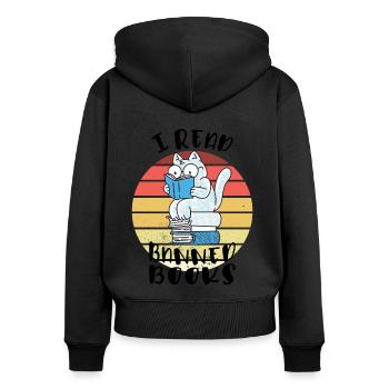 J’ai lu des livres interdits Cat - Sweat à capuche zippé Premium bio Femme - noir - Dos - Julia (174cm)