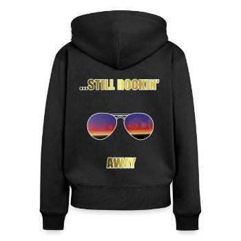 ...still rockin' away - Frauen Premium Bio Zip Hoodie - Schwarz - Hinten - Julia (174cm)