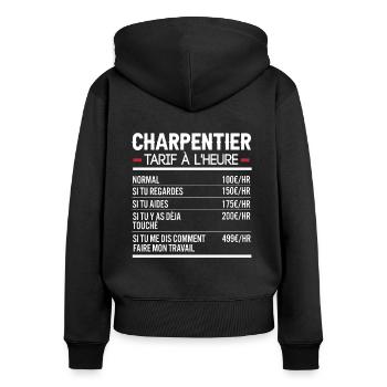 Charpentier Idée Cadeau Humour - Sweat à capuche zippé Premium bio Femme - noir - Dos - Julia (174cm)