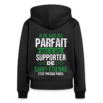 Cadeau Supporter Saint Étienne Foot Stéphanois - Sweat à capuche zippé Premium bio Femme - noir - Dos - Julia (174cm)