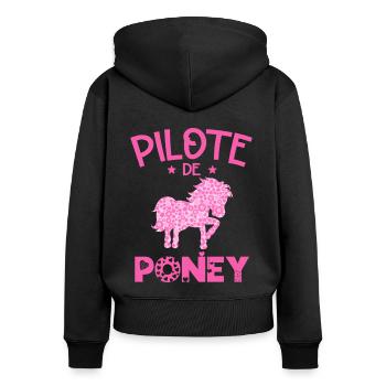 Pilote De Poney Humour Cadeau Équitation Cavalière - Sweat à capuche zippé Premium bio Femme - noir - Dos - Julia (174cm)