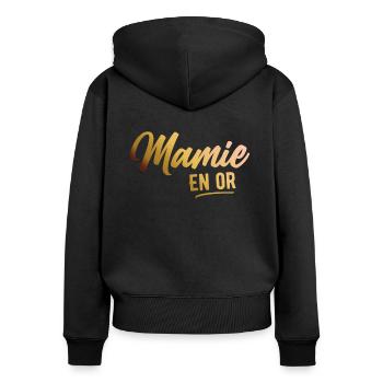 Mamie En Or Femme Humour Cadeau Grand Mère - Sweat à capuche zippé Premium bio Femme - noir - Dos - Julia (174cm)