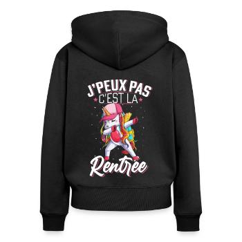 J'Peux Pas C'est La Rentrée Cadeau Licorne - Sweat à capuche zippé Premium bio Femme - noir - Dos - Julia (174cm)