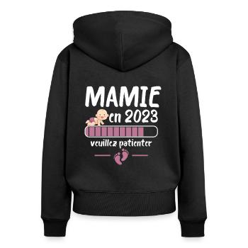 Future Mamie 2023 Idée Cadeau Nouvelle Naissance - Sweat à capuche zippé Premium bio Femme - noir - Dos - Julia (174cm)