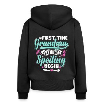 First Time Grandma Gifts Let The Spoiling Begin - Women's Premium Organic Zip Hoodie - black - Back - Julia (174cm)