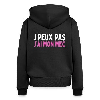 Femme Humour Couple Je Peux Pas J'ai Mon Mec - Sweat à capuche zippé Premium bio Femme - noir - Dos - Julia (174cm)