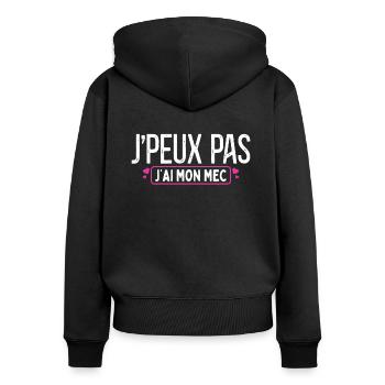 Femme Humour Couple Je Peux Pas J'ai Mon Mec - Sweat à capuche zippé Premium bio Femme - noir - Dos - Julia (174cm)