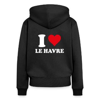 I Love Le Havre Cadeau Tourisme - Sweat à capuche zippé Premium bio Femme - noir - Dos - Julia (174cm)