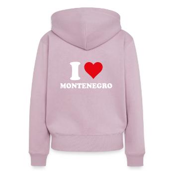 I Love Monténégro Coeur Cadeau Monténégrin - Sweat à capuche zippé Premium bio Femme - rose poudré - Dos - Julia (174cm)