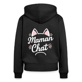 Maman Chat Cadeau Fête des Mères Amoureux Chats - Sweat à capuche zippé Premium bio Femme - noir - Dos - Julia (174cm)
